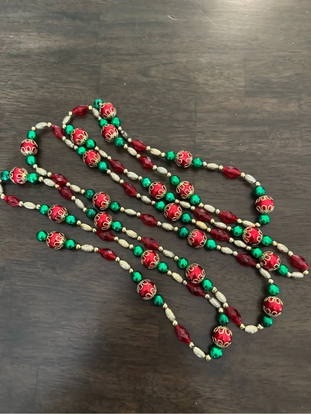 Christmas Bead Garland Red Green Gold Beaded Strand